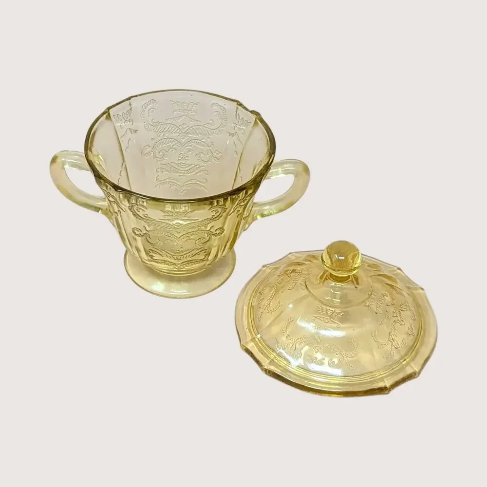 1930s Federal Glass Amber Madrid Creamer and Sugar Bowl